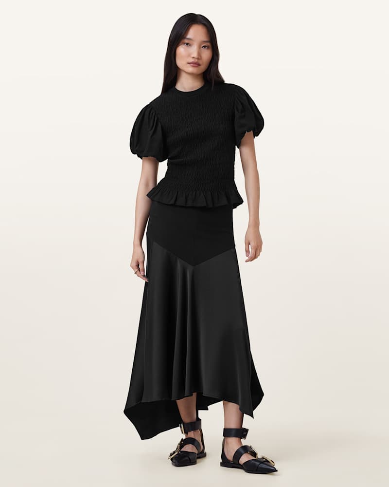 Pia Satin Asymmetric Maxi Skirt