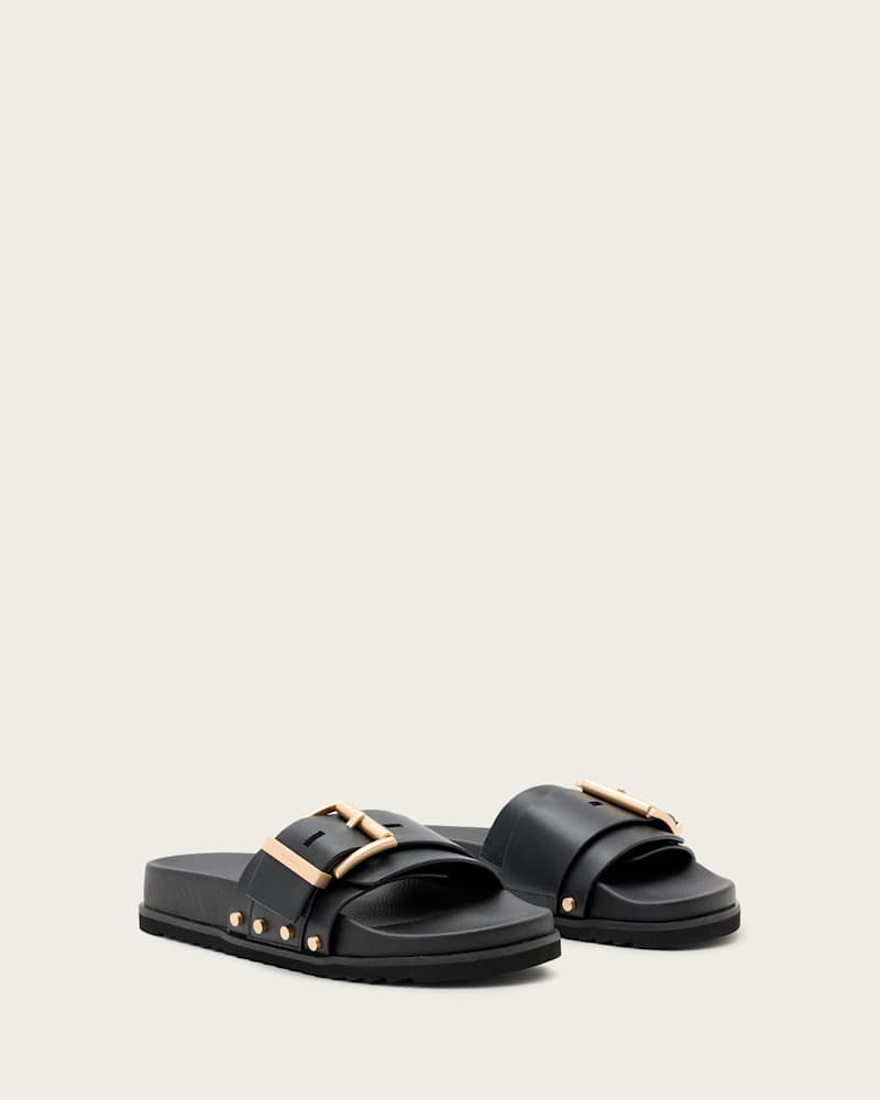 Ellie Studded Buckle Leather Sliders