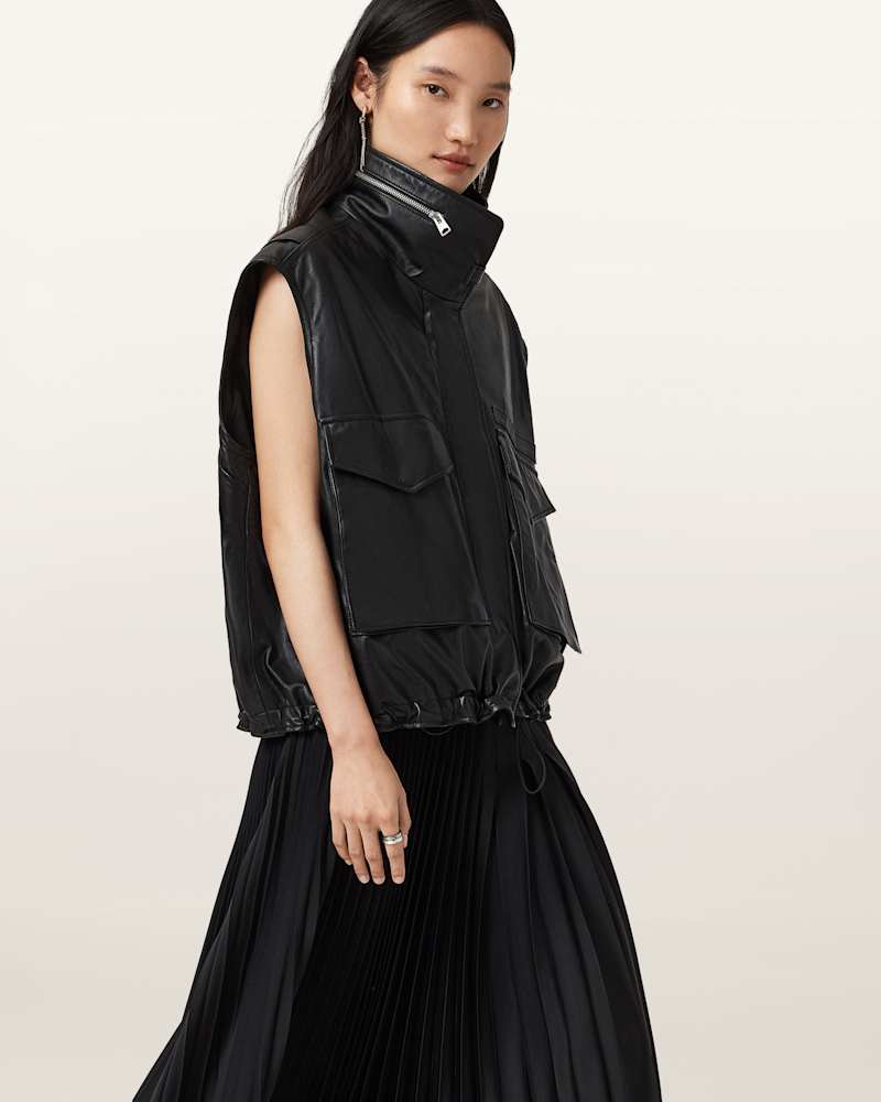 Clay Funnel Neck Leather Gilet