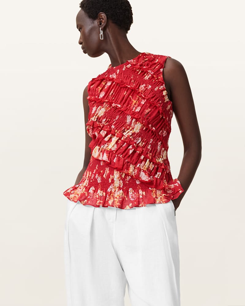 Nysa Floral Print Ruffled Tank Top