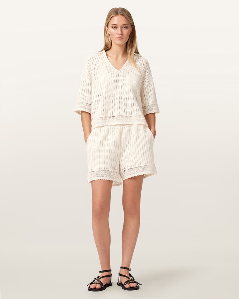 Elma Mid Rise Crochet Cotton Shorts