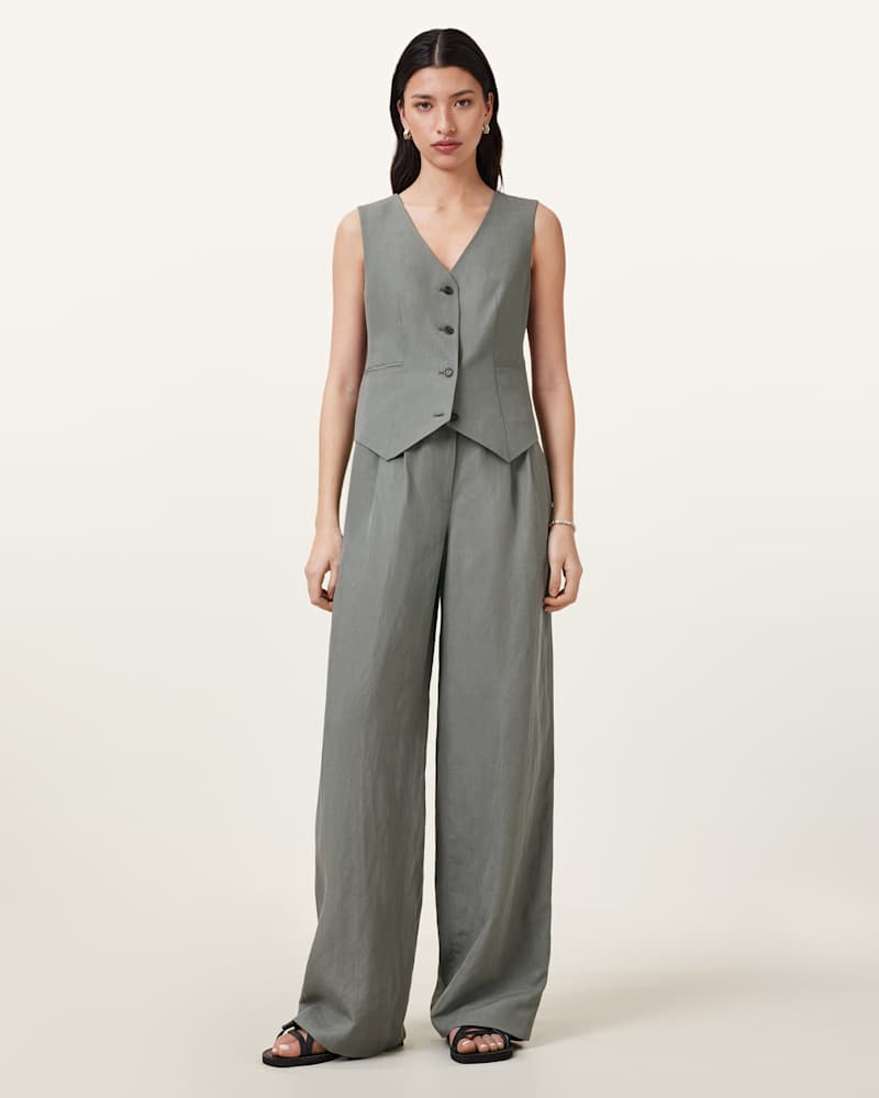 Averie Tencel Wide Leg Linen Blend Trousers