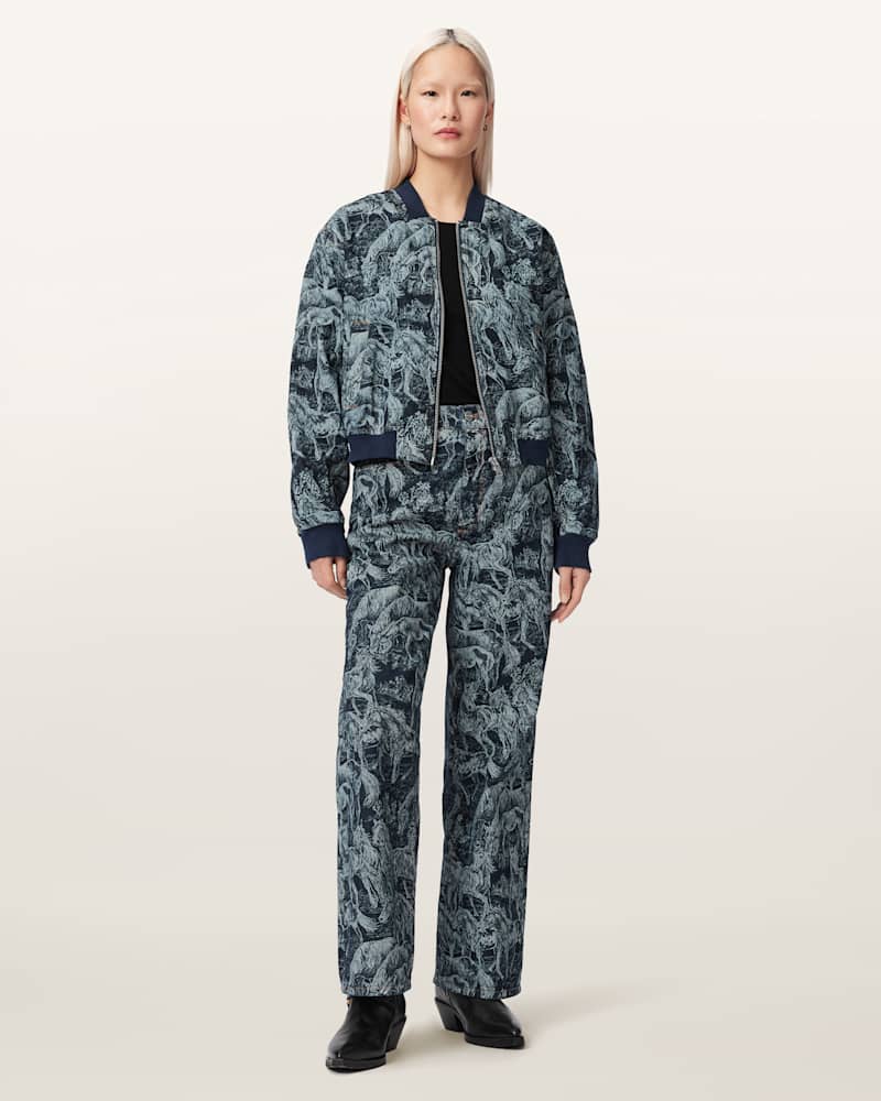 Kaytra Printed Denim Bomber