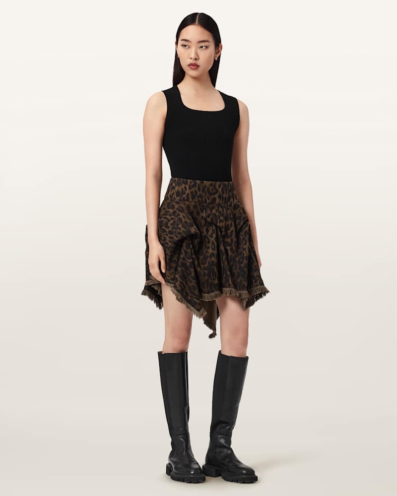 Crissy Leopard Print Denim Mini Skirt