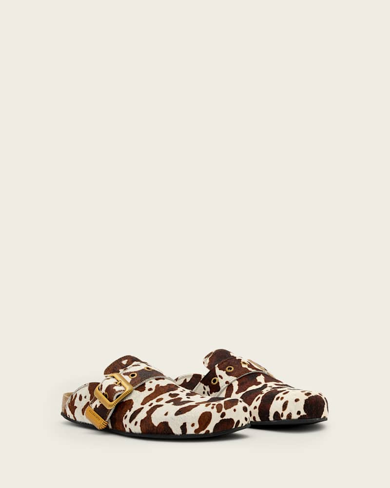 Staffa Cow Print Leather Mules