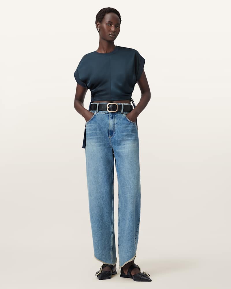 Mira Cropped Satin Drawcord T-Shirt