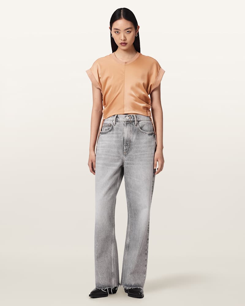 Mira Cropped Satin Drawcord T-Shirt