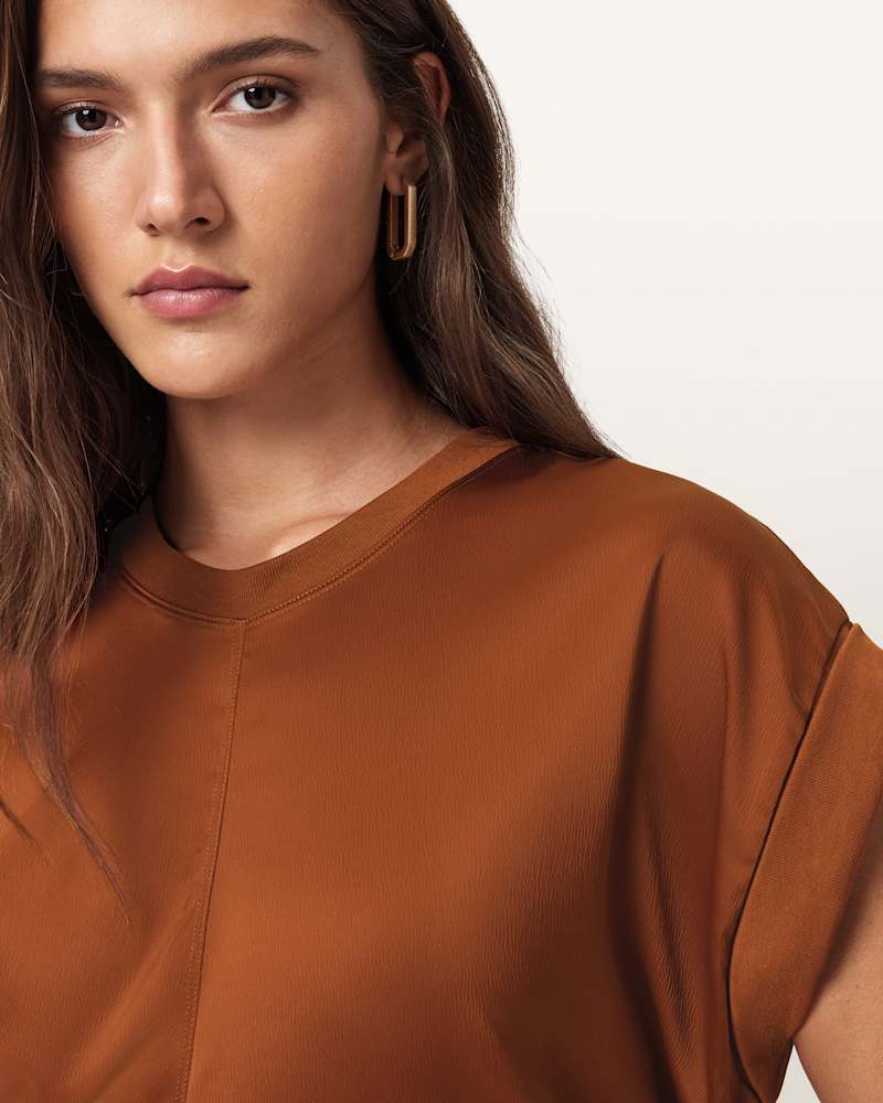 Mira Cropped Satin Drawcord T-Shirt 