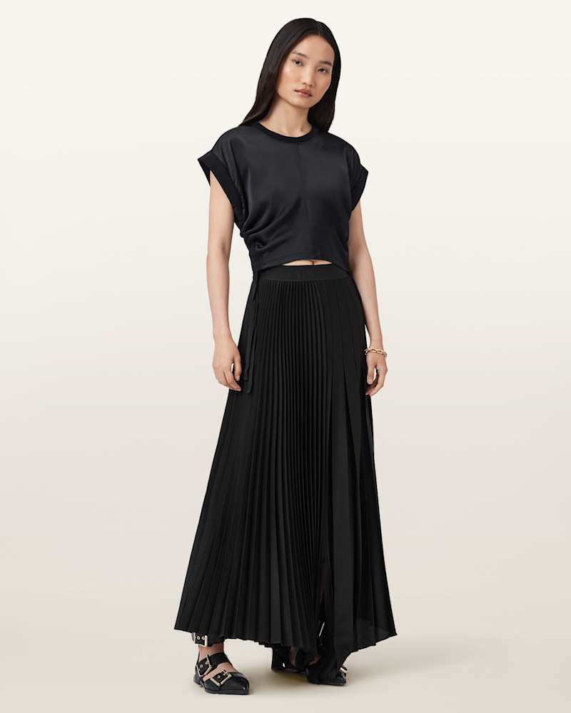 Mira Cropped Satin Drawcord T-Shirt