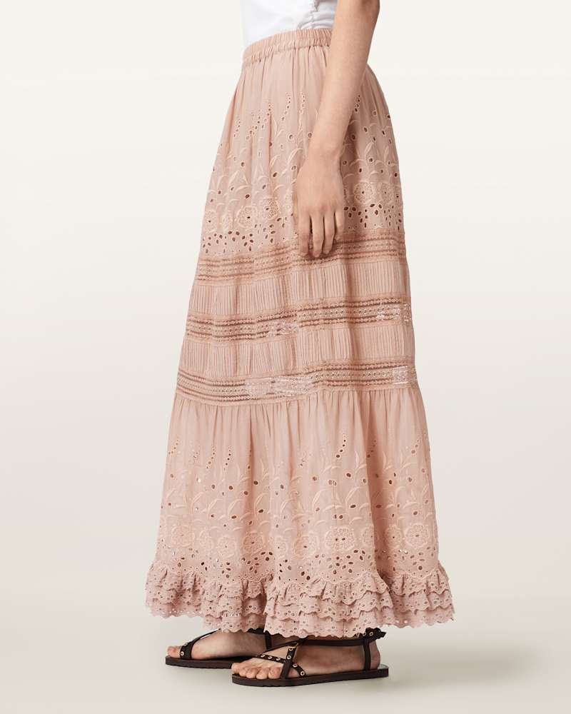 Camille Embroidered Tiered Maxi Skirt