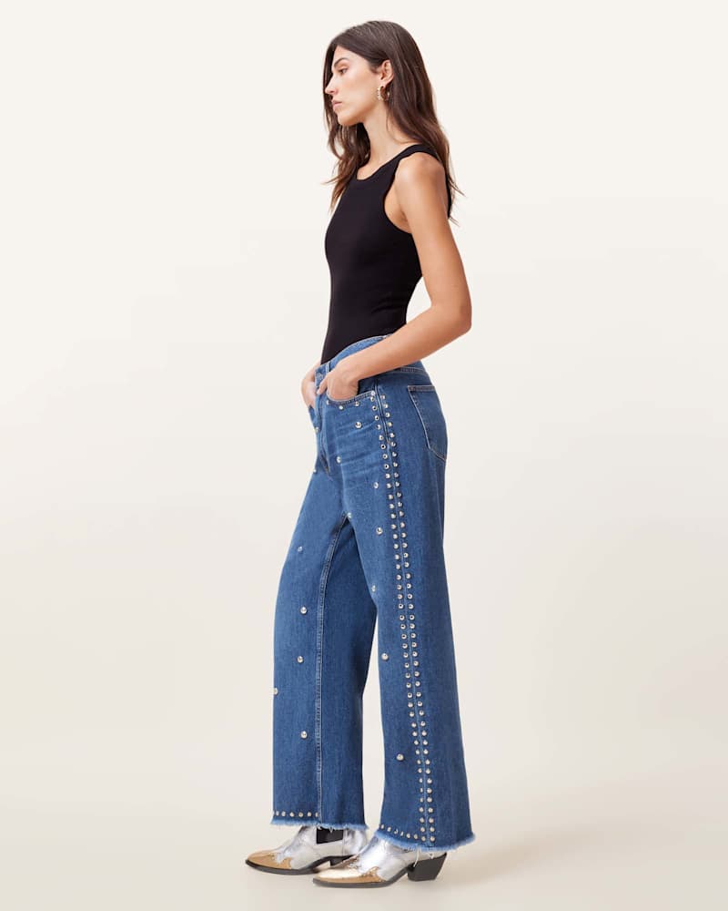 Blake Studded Wide Leg Denim Jeans