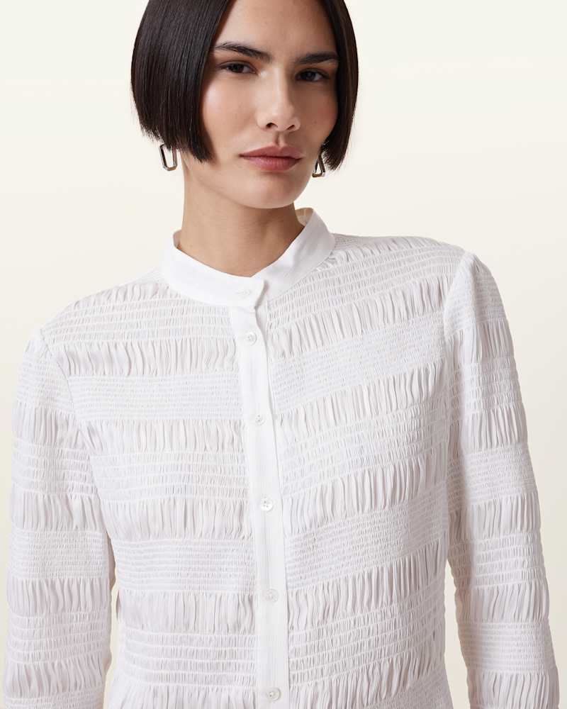 Meg Shirred Mini Shirt Dress