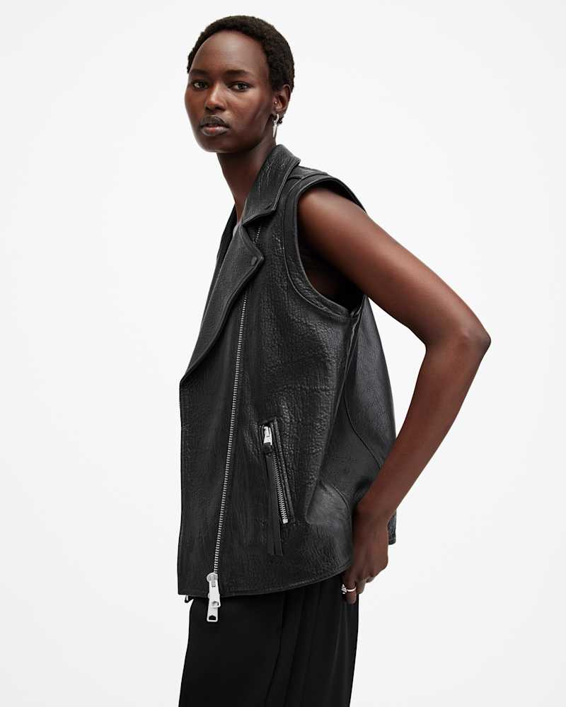 Billie Relaxed Fit Leather Biker Gilet