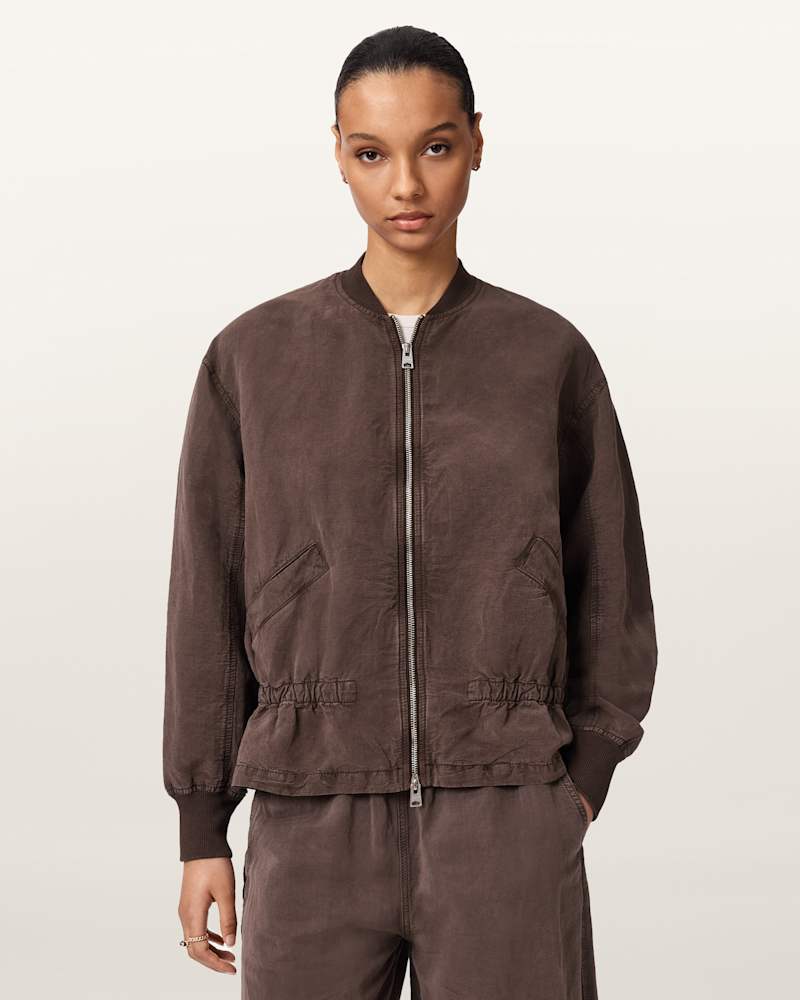 Sofi Linen Blend Drawstring Bomber Jacket