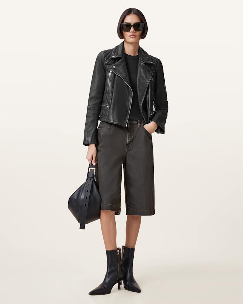 Cargo Distressed Leather Biker Jacket