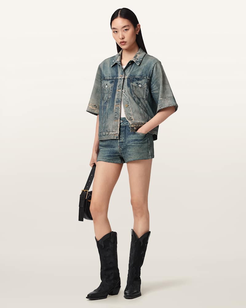 Asher Terry High Waisted Denim Illusion Shorts