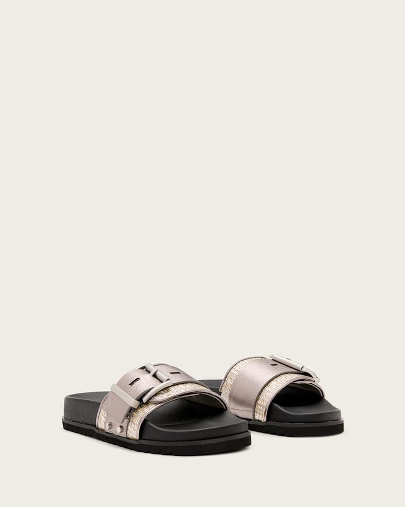 Ellie Studded Buckle Leather Sliders
