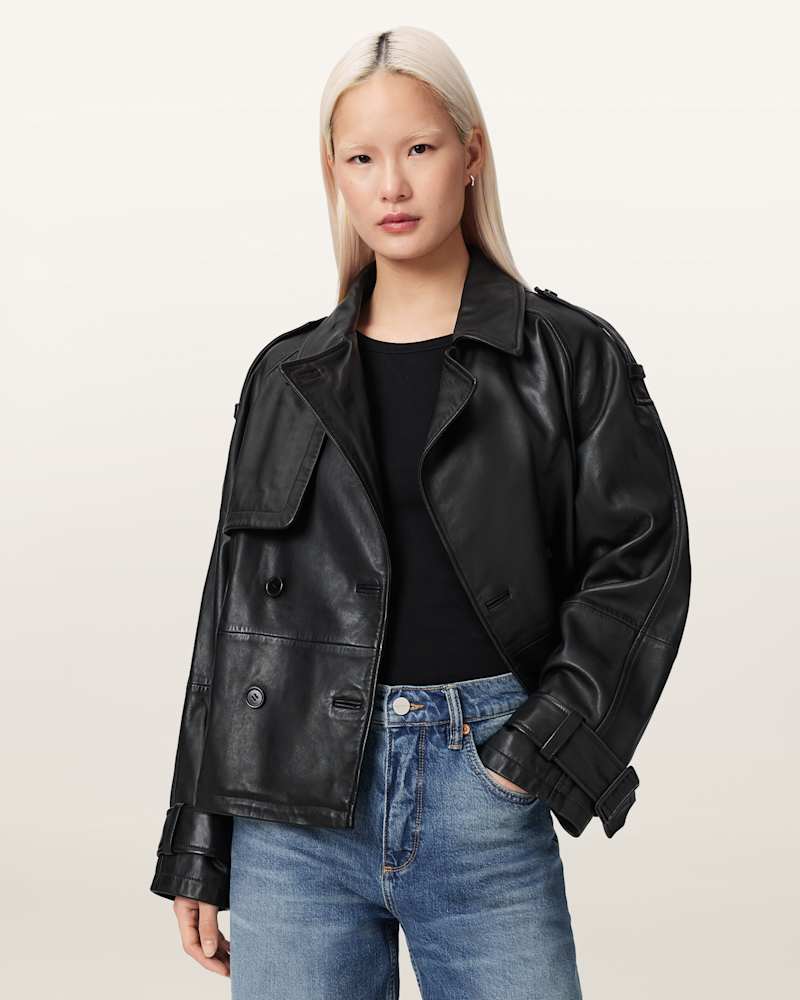 Reya Cropped Leather Mac