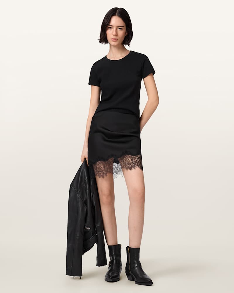 Azar Lace Trim Satin Mini Skirt