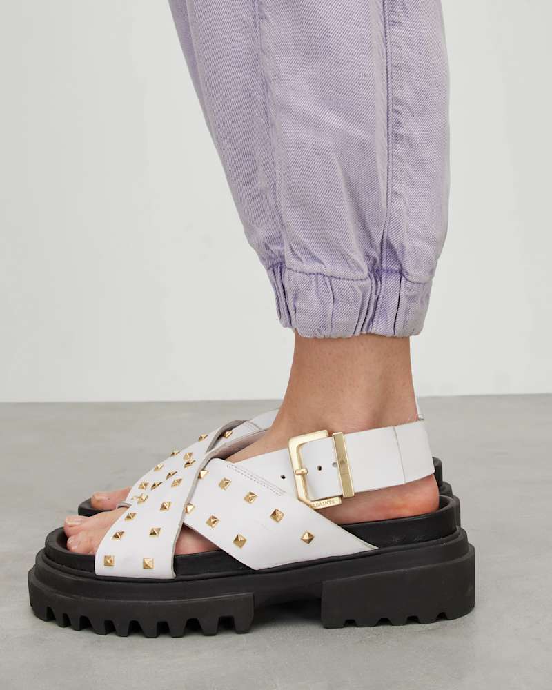 Cosmo Leather Studded Crossover Sandals