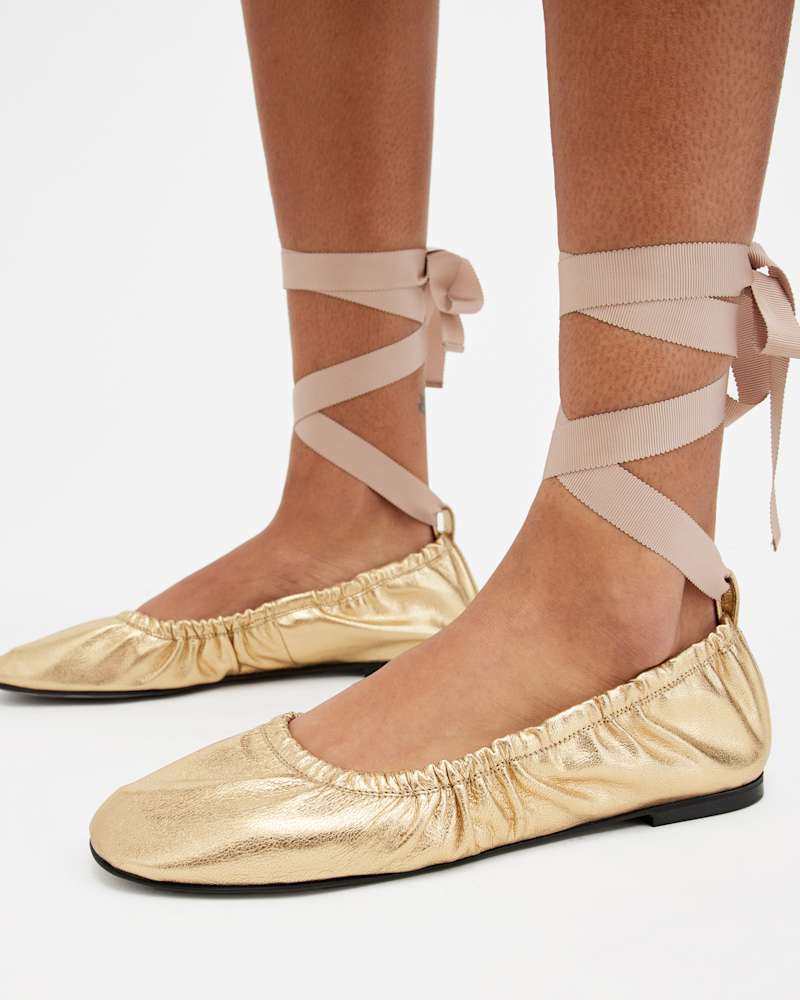 Alia Metallic Leather Ribbon Ballet Pumps