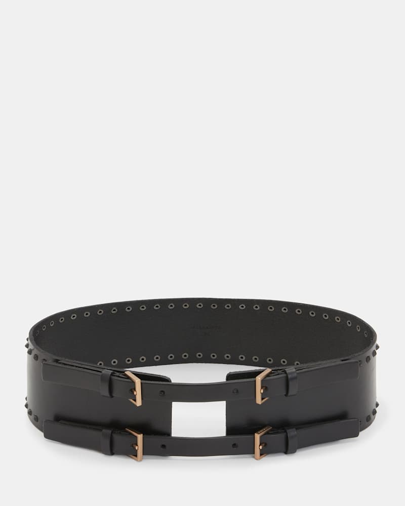 Maxie Studded Leather Double Buckle Belt