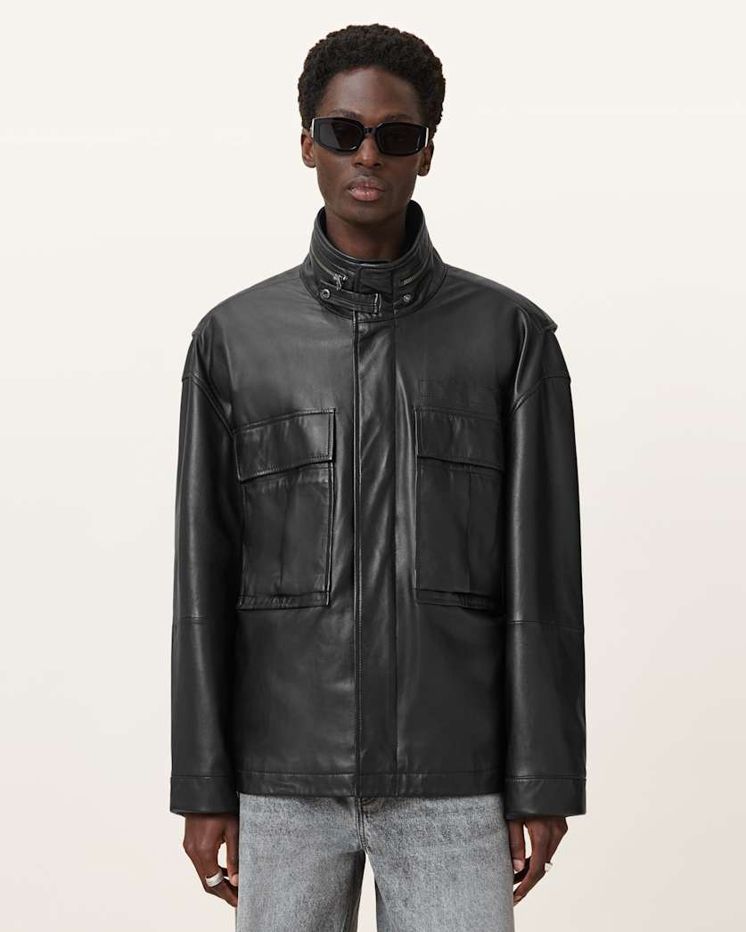 Halton Funnel Collar Leather Jacket