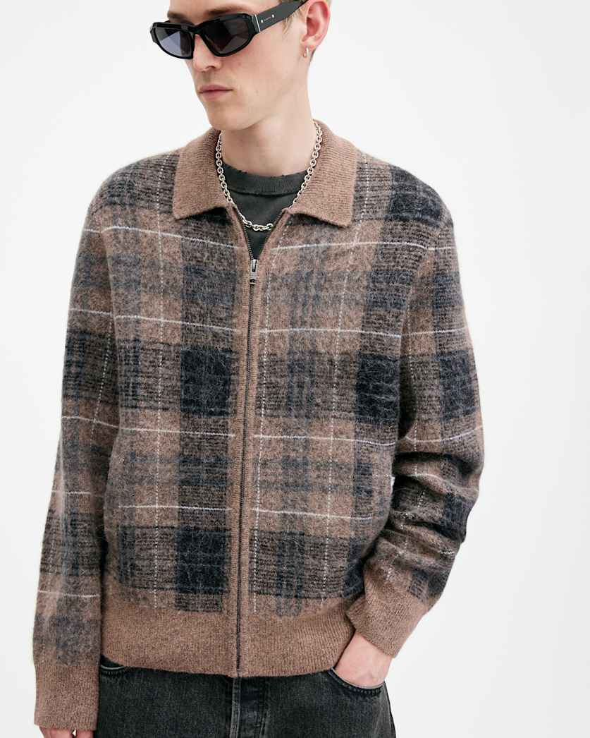 Robbie Zip Up Brushed Checked Cardigan