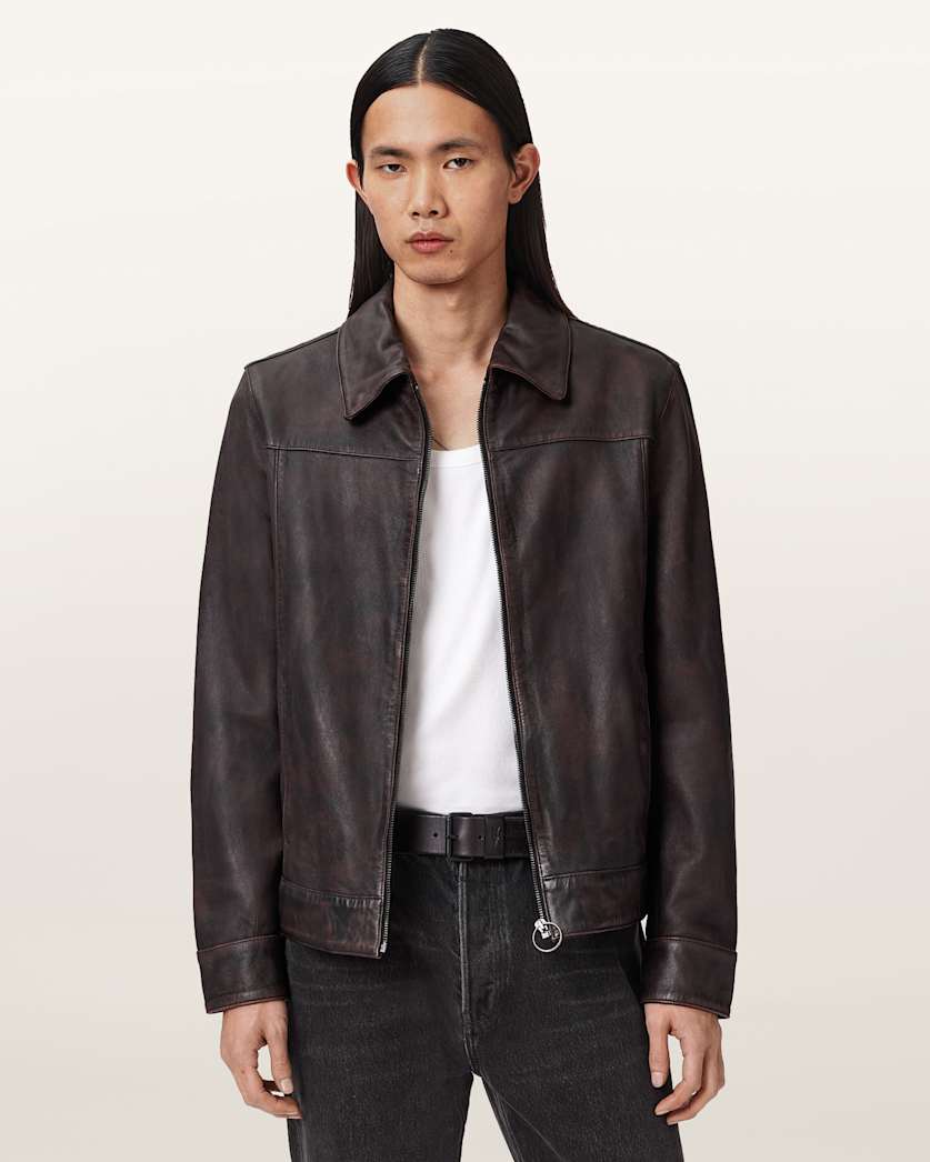 Alkan Zip Up Two Tone Leather Jacket