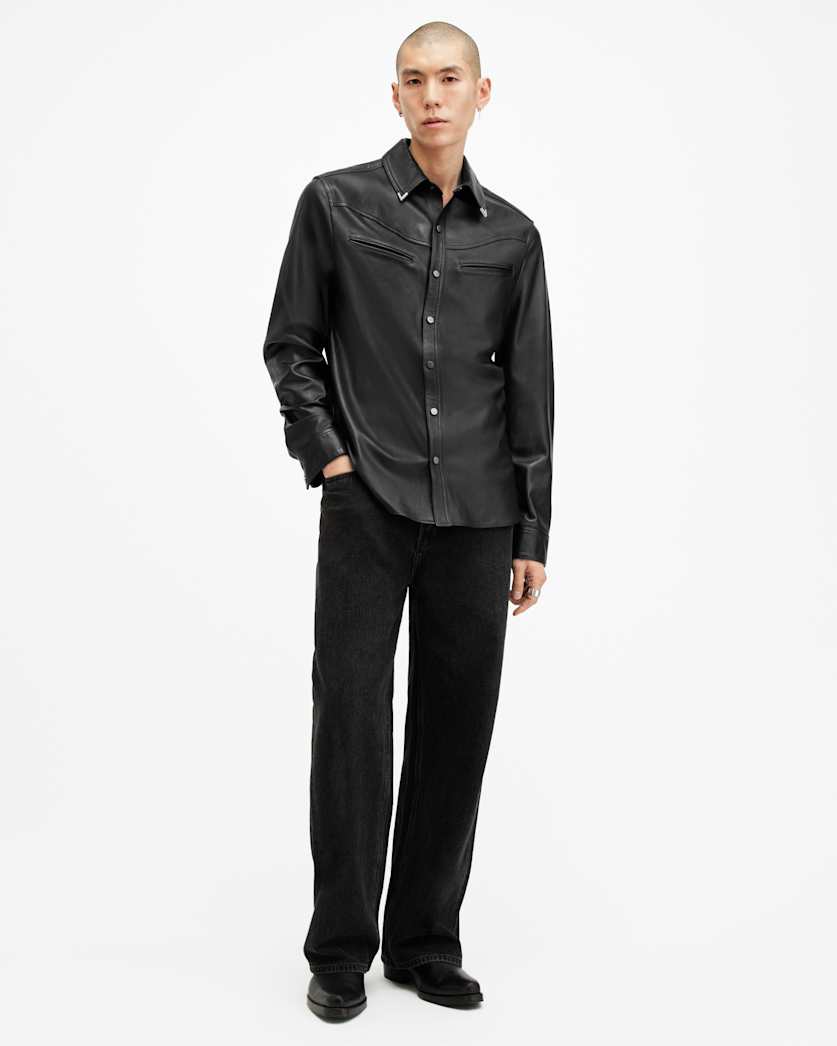 Draven Metal Tip Collar Leather Shirt