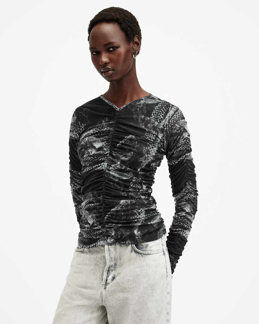 Keiko Mesh Gathered V-Neck Top