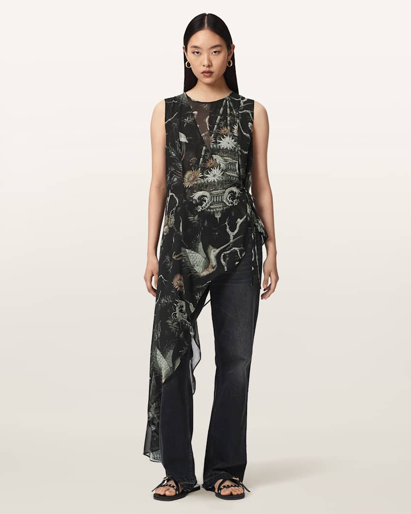 Enola Asymmetric Printed Wrap Top