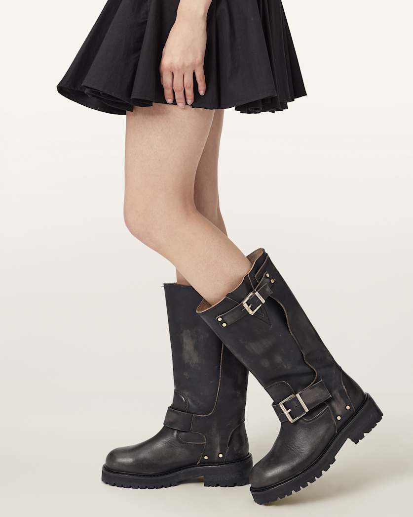 Tay Calf Length Leather Biker Boots