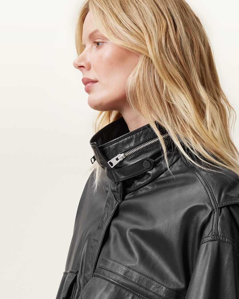 Clay Funnel Neck Cropped Leather Jacket