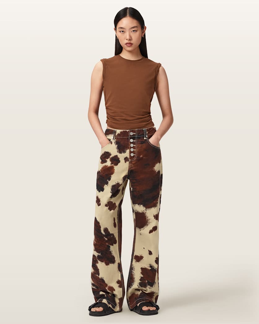 Taya Cow Print Denim Jeans