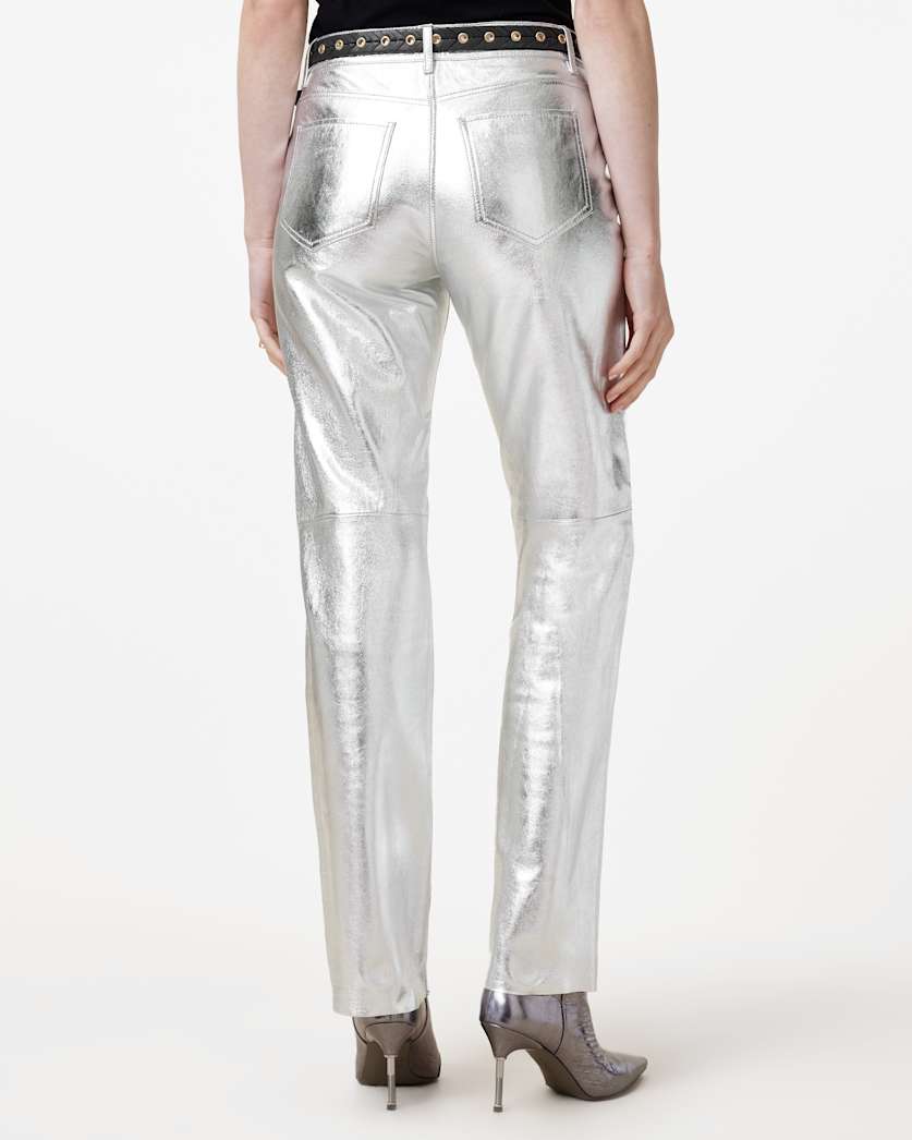 Saige Straight Fit Foiled Leather Trousers