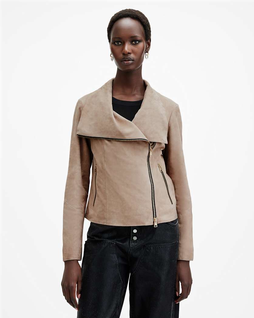 Freya Slim Fit Funnel Neck Suede Jacket