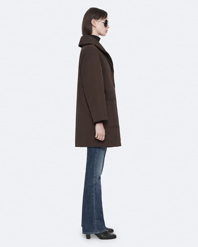 Darcie Nylon Shawl-Collar Cocoon Coat