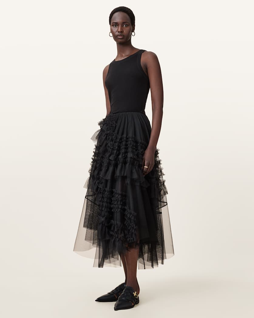 Jen Tulle Asymmetric Maxi Skirt