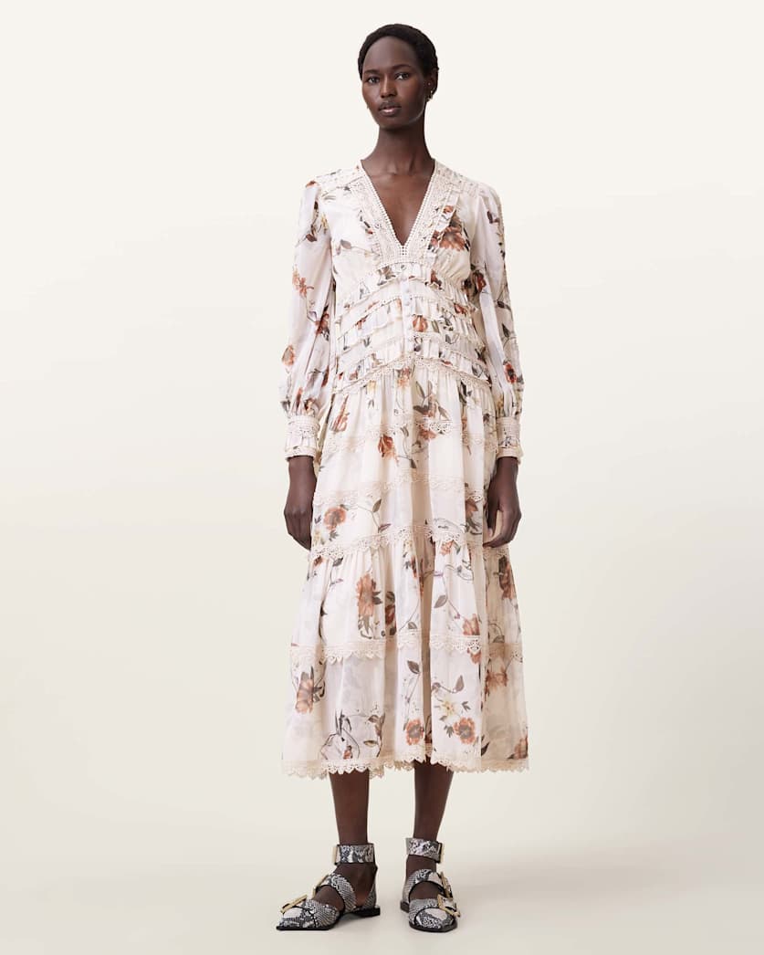 Zora Floral Ruffle Midi Dress