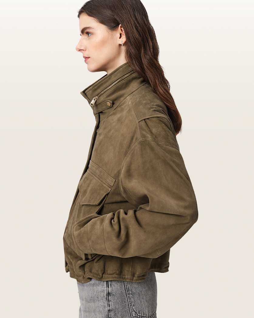 Clay Funnel Neck Suede Cropped Jacket