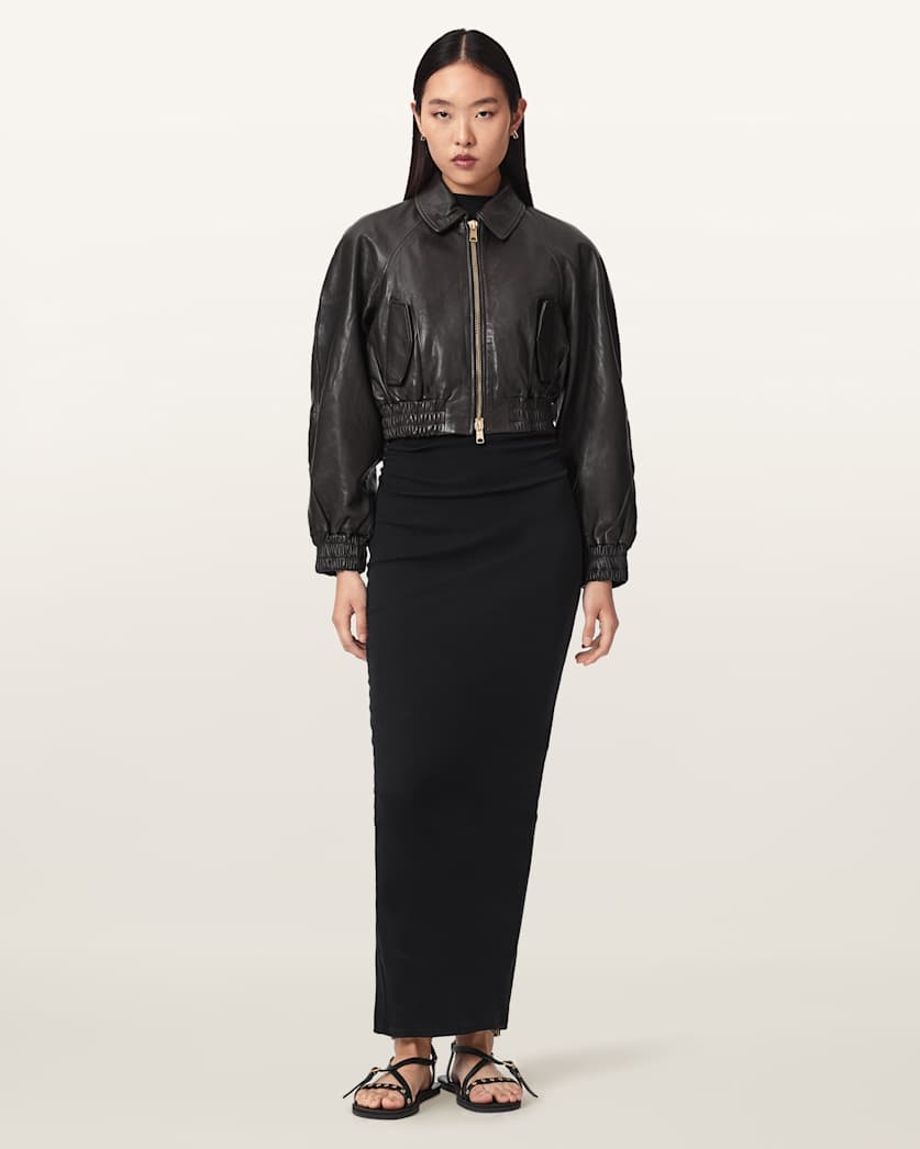 Anouk Cropped Leather Bomber Jacket