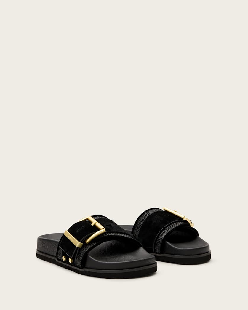 Ellie Raffia Buckle Leather Sliders