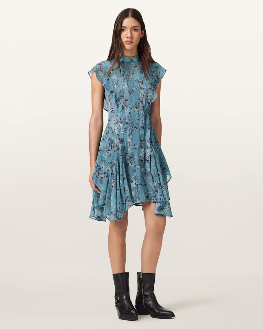 Fleur Printed Asymmetric Mini Dress