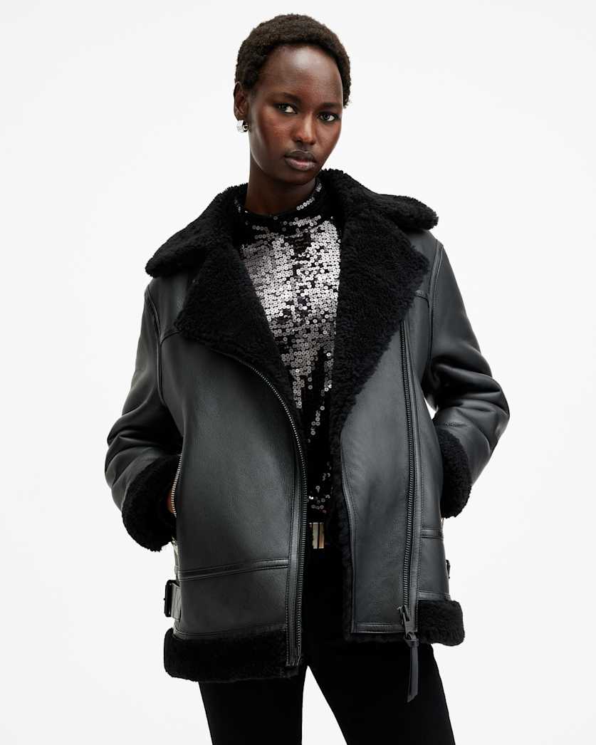 Sola Oversized Shearling Biker Jacket