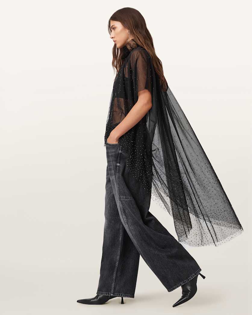 Sez Embellished Tulle Cape