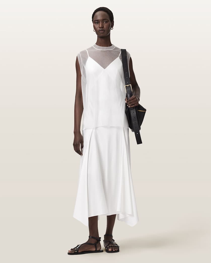 ALLSAINTS Women's Ava Sleeveless Satin Midi Dress , White , Size L