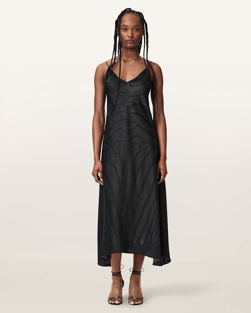 Allsaints Women's Leona V-Neck Maxi Slip Dress , Black , Size 6