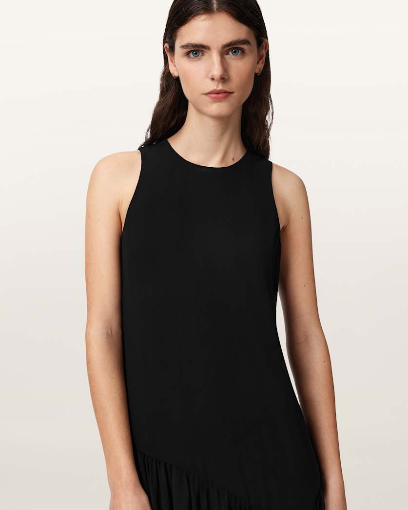 Cyra Asymmetric Maxi Dress Black | ALLSAINTS US