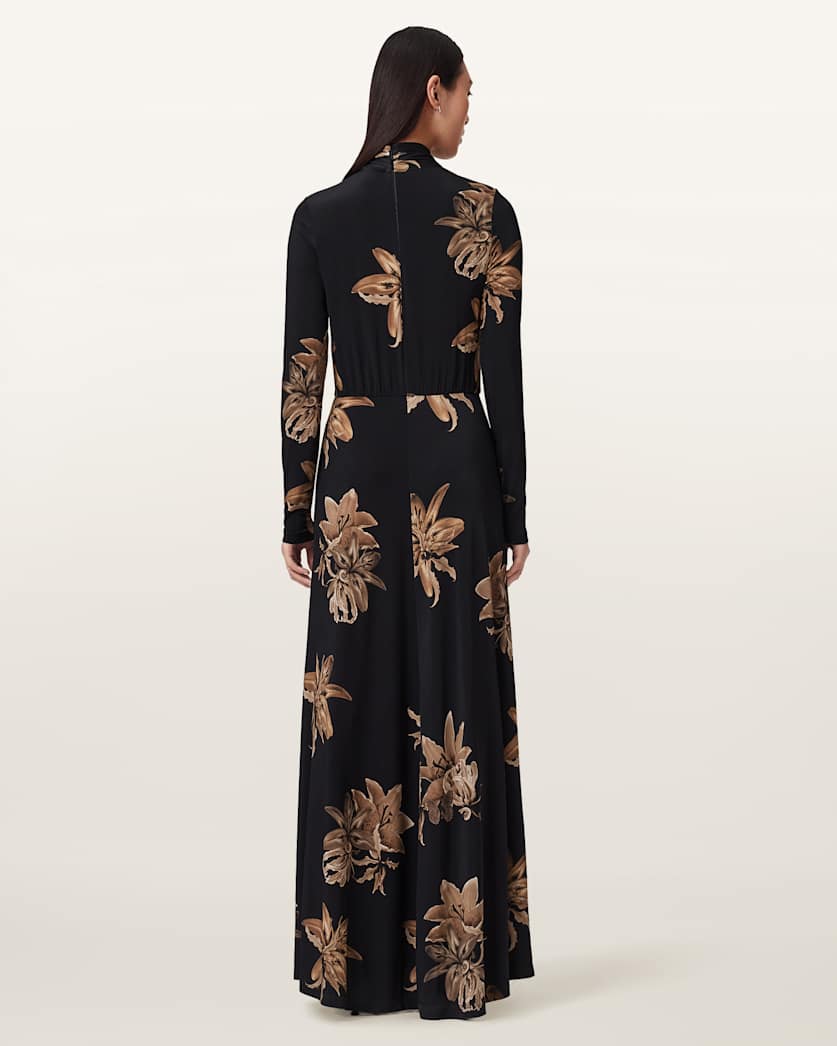 mina a-line maxi dress Mina Brown Satin Maxi Dress